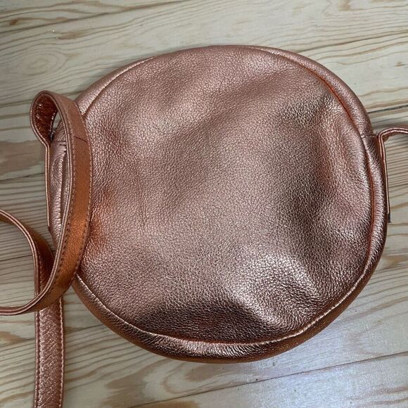 Baggu Anthropologie Delphine Leather Circle Bag Crossbody Purse Rose Gold - Picture 10 of 11